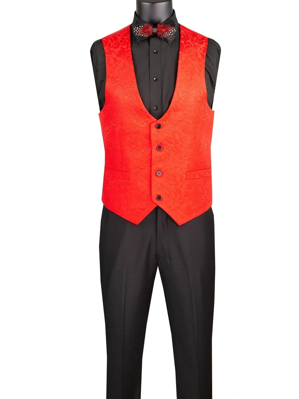 46R 40W Vinci Philosophy - Slim Fit Solid Black Flat Front Dress Pants